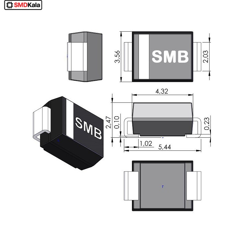 دیود شاتکی 3A-100V مدل SS310 پکیج SMB
